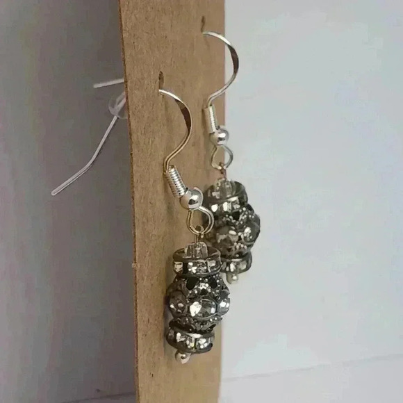 HANDMADE Rhinestone beaded 925 earrings - Picture 3 of 3